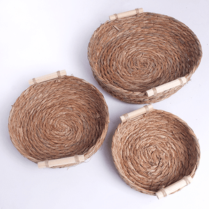 Корзина мягкая для хранения Набор 3 шт 30,25,20 см деревянные ручки водный гиацинт