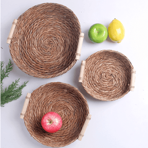 Корзина мягкая для хранения Набор 3 шт 30,25,20 см деревянные ручки водный гиацинт