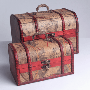 Шкатулка Сундук Карта мира 22х16 см темный рисунок под красное дерево