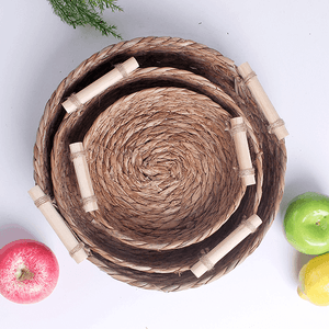 Корзина мягкая для хранения Набор 3 шт 30,25,20 см деревянные ручки водный гиацинт