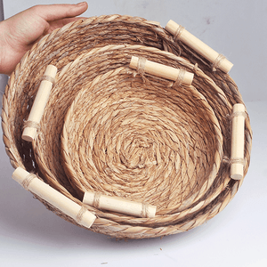 Корзина мягкая для хранения диаметр 20 см деревянные ручки водный гиацинт