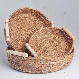 Корзина мягкая для хранения диаметр 24 см деревянные ручки водный гиацинт