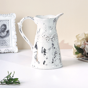 Ваза Кувшин Цветочный узор 19х22 см белая с серебром