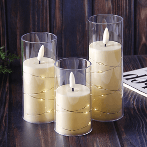 Свечи светодиодные Набор 3 шт 15 12,5 10 см белые гладкие со светодиодами