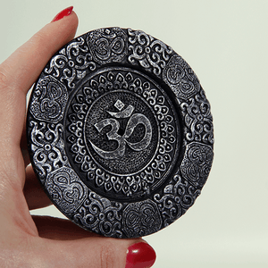 Подставка для благовоний Ом 10 см античное серебро