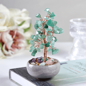 Дерево денежное 15 см Авантюрин натуральный камень серое кашпо