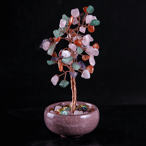 Дерево денежное 15 см Микс из камней натуральный камень лиловое кашпо