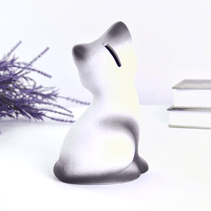 Копилка Котенок 18 см белый с серым матовый