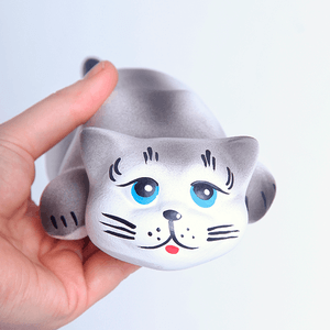 Кот на полку Хулиган 24 см белый с серым матовый