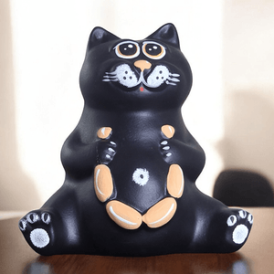 Копилка Кот Обжора с сосисками 18 см черный матовый