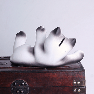 Копилка Кот Филя 28 см белый с серым матовый