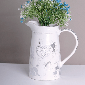 Ваза Кувшин Сердце Флора 19х21 см белая с серебром