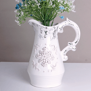 Ваза Кувшин Флер 17х23 см белая с серебром