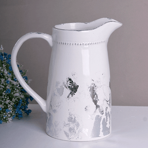 Ваза Кувшин Сердце Флора 19х21 см белая с серебром