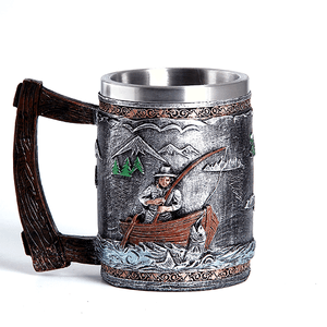 Кружка пивная Рыбак 600 мл черненое серебро