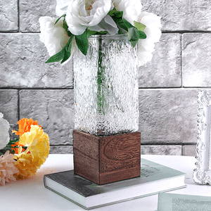 Ваза Герда Квадро 25 см прозрачная на деревянном основании Премиум