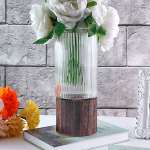 Ваза Герда 25 см Вивьен прозрачная на деревянном основании Премиум