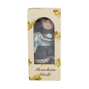 Кукла Девочка 20 см сине-белое платье в цветочек и в полоску