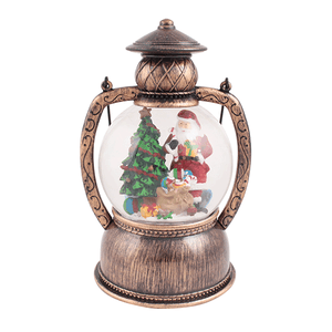 Новогодний фонарь Дед Мороз с елкой 27 см подсветка под бронзу