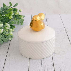Шкатулка Золотой соловушка 8х10 см рельефная белая керамика