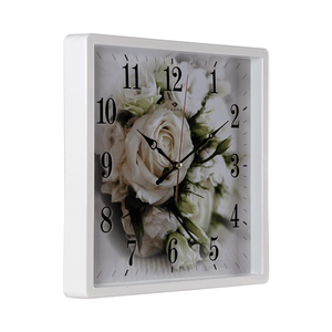 Часы настенные Квадро Белые розы 30х30 см белый корпус