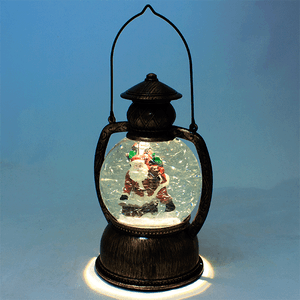 Новогодний фонарь Дед Мороз с мешком подарков 27 см подсветка под бронзу
