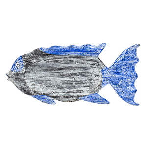Блюдо декоративное Рыба 48х22 см зольная с ярко-голубым