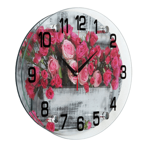 Часы картина Овал 35х25 см Розы в серо-красных тонах