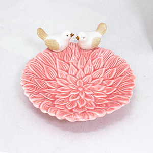 Тарелка декоративная Лотос Две птички 13х6 см розовая керамика