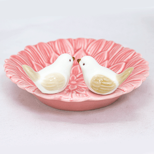 Тарелка декоративная Лотос Две птички 13х6 см розовая керамика