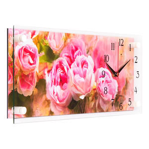Часы картина 49х19 см Розовые пионы