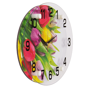 Часы картина Овал 35х25 см Яркие тюльпаны