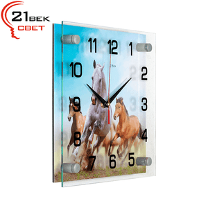 Часы картина Квадро Кони в степи 25х25 см