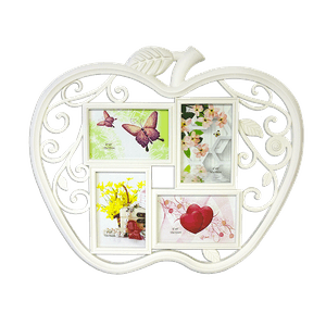 Фоторамка Коллаж на 4 фото 46х40 см Яблоко растительный ажурный орнамент белая