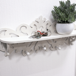 Полочка Вешалка резная Марокко 3 крючка 47х18х9 см белая