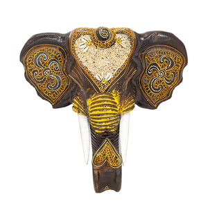Маска настенная Слон 30х30 см Восточный орнамент инкрустация ракушками коричневая с золотом албезия