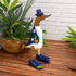 Утка в шляпе и ботинках 27 см Денди синяя с белым роспись цветами тиковое дерево