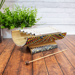 Ксилофон 5 трубок 20 см Австралийская мозаика в ассортименте бамбук с палочкой