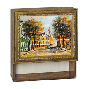 Ключница с открытой полкой 30х34 см Осень в городе под бронзу