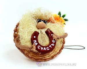 Домовенок Шляпа+подкова 11*10*5см дер+ткань