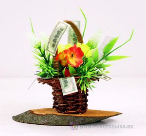 Корзиночка с деньгами 12*11*7см дер+пласт