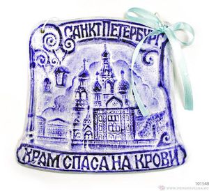 Панно Спас на крови 14*12,5см бело-синяя керам/1шт