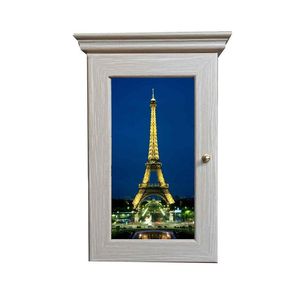 Ключница Классика на 5 крючков 20х28 см Париж Эйфелева башня ночью выбеленный дуб