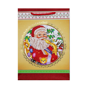 Пакет подарочный Дед Мороз с саксофоном 18х25х10см жёлто-красный