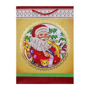 Пакет подарочный Дед Мороз с саксофоном 26х35х12см жёлто-красный