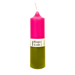 Свеча колонна Готовый ритуал Удача в любви 14 см розовая с зеленым