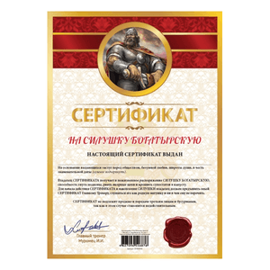 Сертификат На силушку богатырскую 21х30см