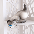 Кот на полку Шалун 20 см белый с серым глянцевый