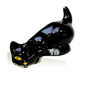 Кот на полку Шалун 20 см чёрный глянцевый