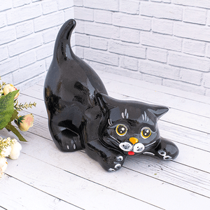 Кот Тимошка 23 см чёрный глянцевый